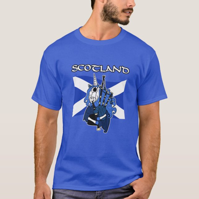 Camiseta Escocia Unicornio Jugando Bagpipes Escocesa San An (Anverso)