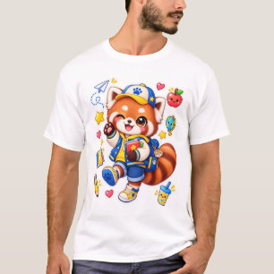 Camiseta escolar de estudiante de panda rojo Kawai