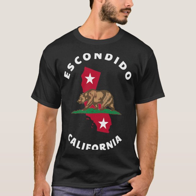 Camiseta Escondido California CA Flag and Bear Badge Souven (Anverso)