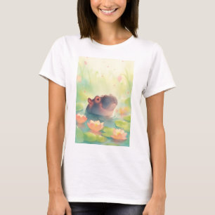 Camiseta Escondite floral de hipopótamo en el estanque del 