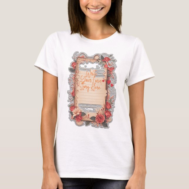 Camiseta "Escribe tu historia de amor aquí" (Anverso)