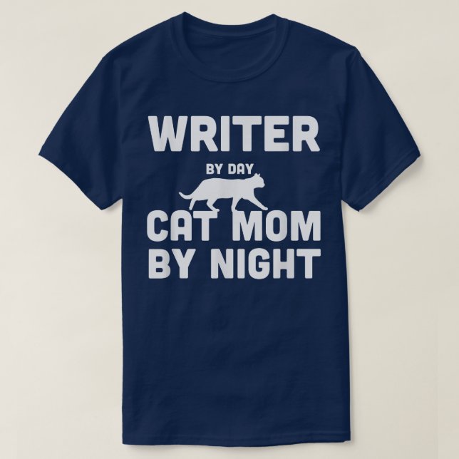 Camiseta Escritor De Día Gato Mamá De Noche 3354 (Diseño del anverso)