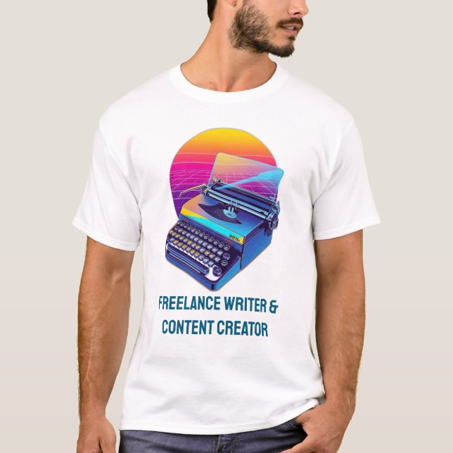 Camiseta Escritor Freelance Retro Synthwave de los 80 (Anverso)