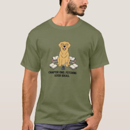Camiseta Escritor Lector Retriever Dorado Gráfico Verde Osc