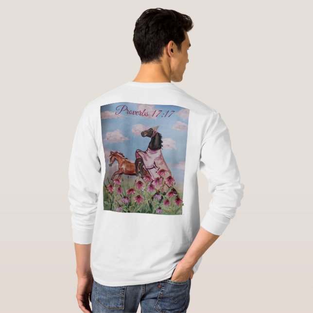 Camiseta escritura de libros de historia sobre caballos (Reverso completo)