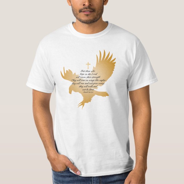 Camiseta Escritura del 40:31 de Isaías con Eagle y la cruz (Anverso)
