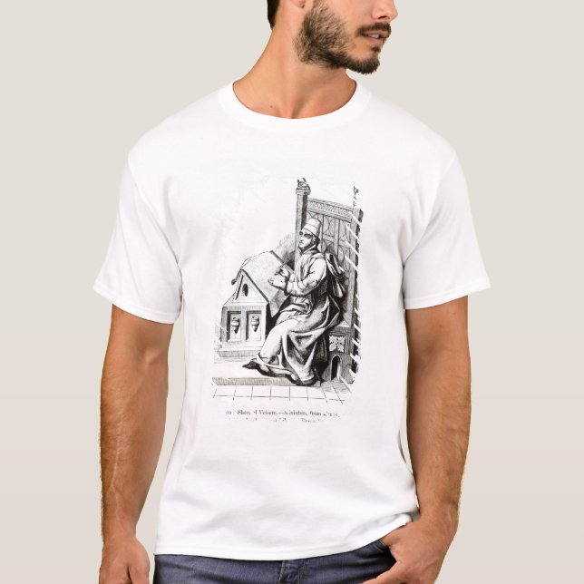 Camiseta Escritura del Copyist sobre una hoja de la vitela (Anverso)
