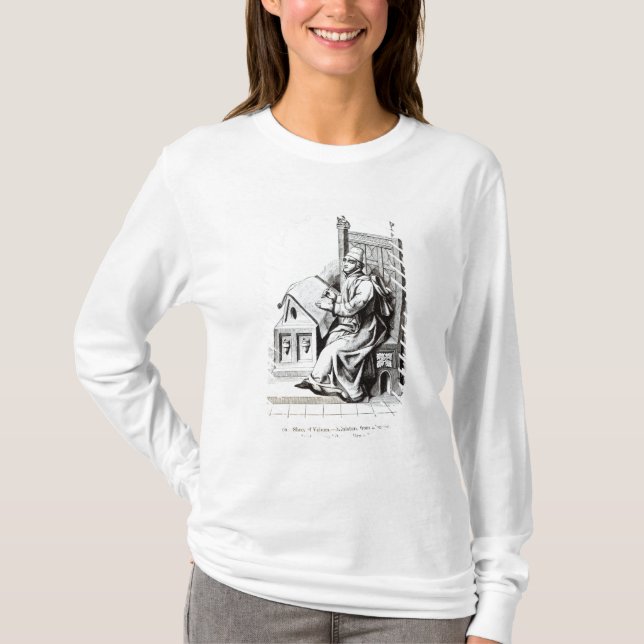 Camiseta Escritura del Copyist sobre una hoja de la vitela (Anverso)