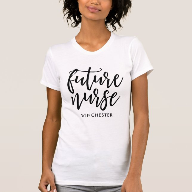 Camiseta Escritura futura del negro de la enfermera (Anverso)