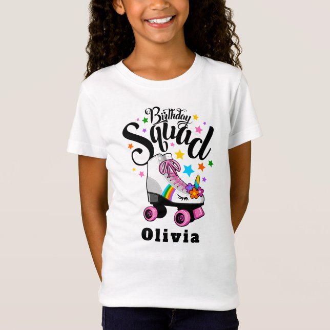 Camiseta Escuadrón de cumpleaños, unicornio, patinaje sobre (Anverso)