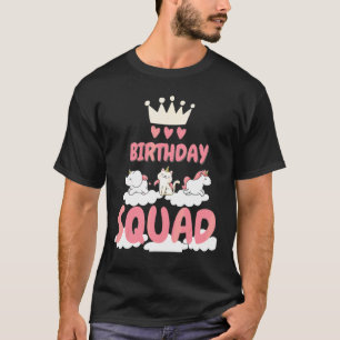 Camiseta Escuadrón de Cumpleaños Unicornio Rosa Nubes Coron