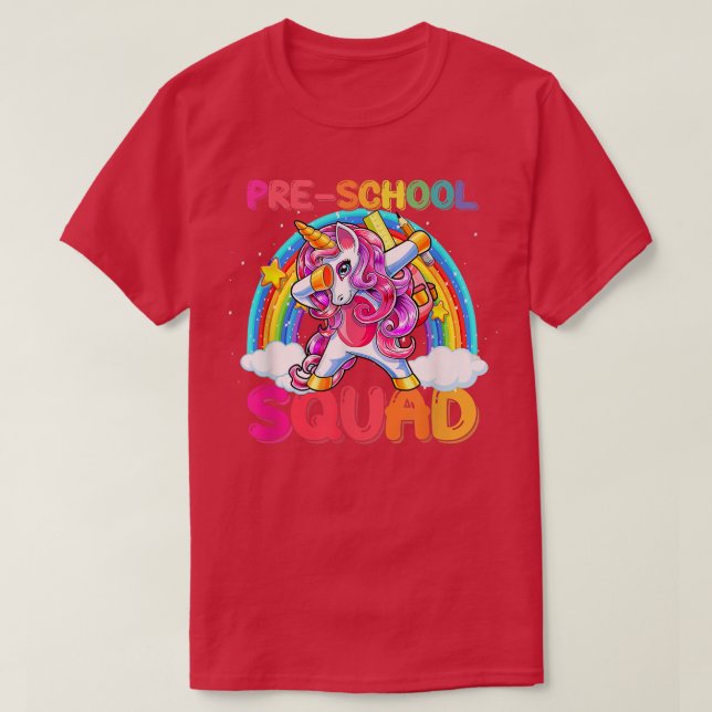 Camiseta Escuadrón De Preescolar Dabbing Unicornio Regresó  (Diseño del anverso)