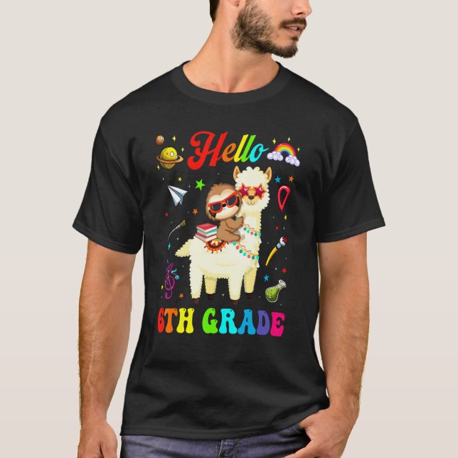 Camiseta Escuadrón Infantil De Sexto Grado Cute Llama Sloth (Anverso)