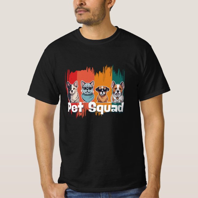Camiseta Escuadrón mascota - Arte retro de perro y gato (Anverso)