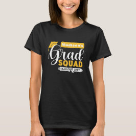 Camiseta Escuadrón negro de graduación en blanco y amarillo