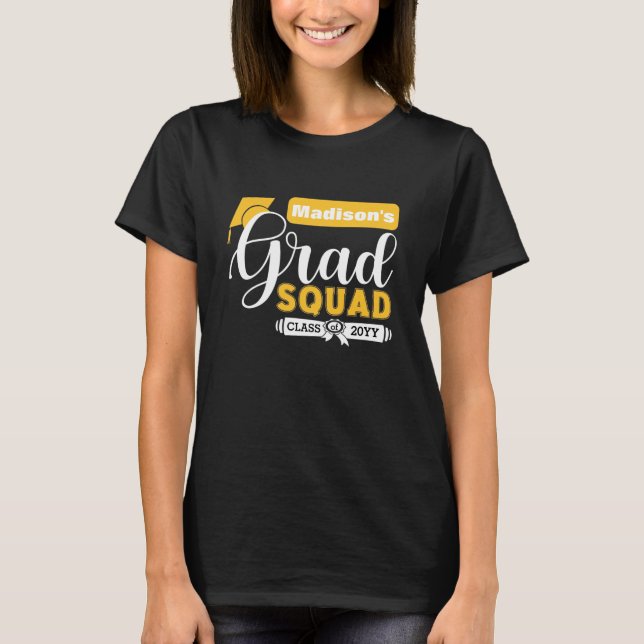 Camiseta Escuadrón negro de graduación en blanco y amarillo (Anverso)