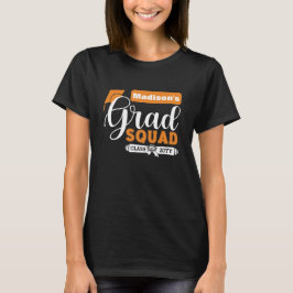 Camiseta Escuadrón negro de graduación en blanco y Naranja