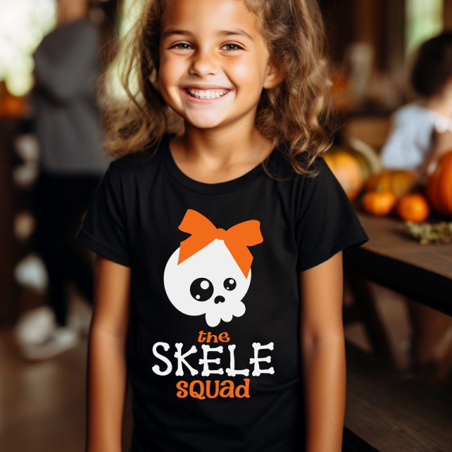 Camiseta Escuadrón Skele Bow Familia Halloween niños coinci (Skele Squad Matching Family Halloween shirts - Kids with bow)