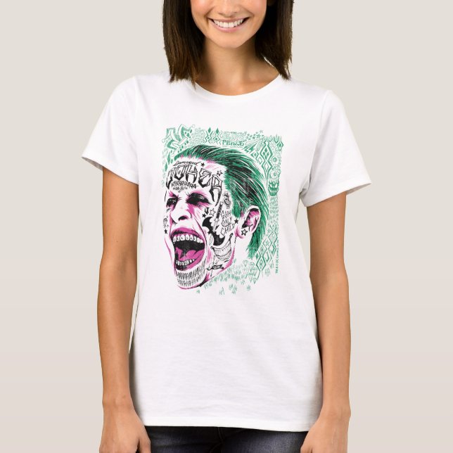Camiseta Escuadrón suicida | Esbozo de cabeza de bromista d (Anverso)