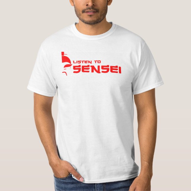 Camiseta Escuche Sensei (blanco/el rojo) (Anverso)