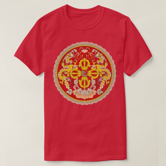 Camiseta Escudo de armas de Bhután con problemas de cosecha (Diseño del anverso)