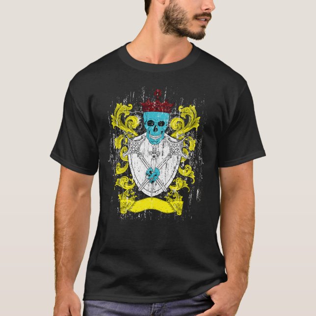 Camiseta Escudo de armas de cráneo azul (Anverso)