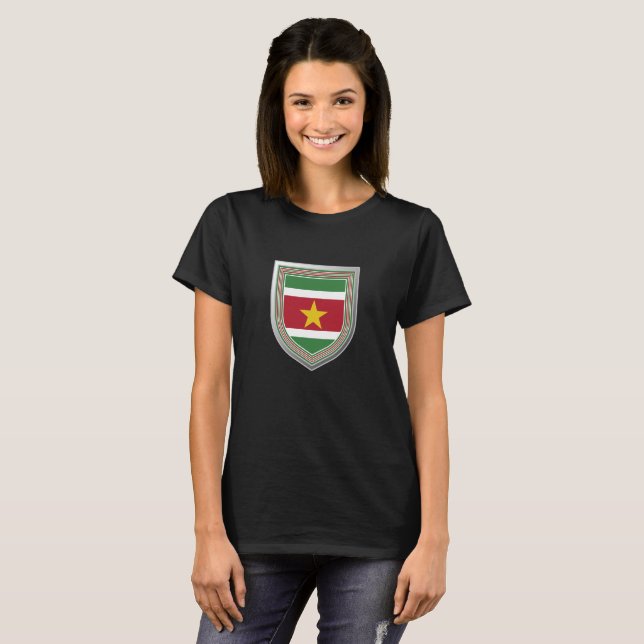 Camiseta Escudo de bandera de Surinam (Anverso completo)