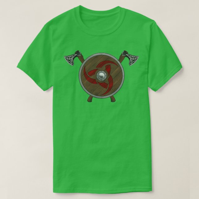 Camiseta Escudo de Viking Axes rojo 1 (Diseño del anverso)