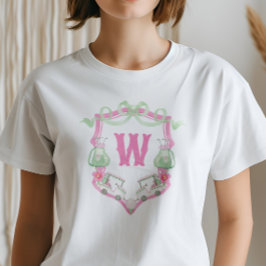 Camiseta Escudo Monograma del Coche de Golf Rosa y Verde de