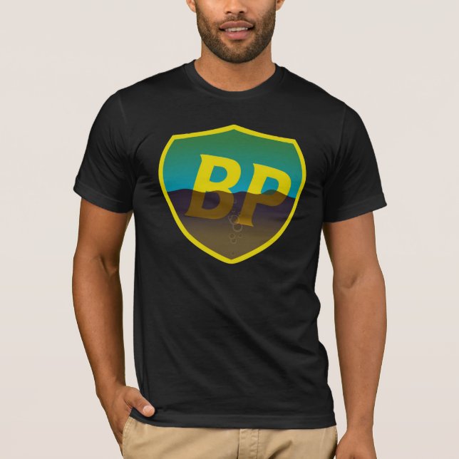 Camiseta Escudo retro del derrame de petróleo de BP (Anverso)