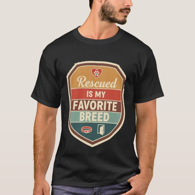 Camiseta Escudo Retro Rescatado Es Mi Adop Perro De Raza Fa (Anverso)