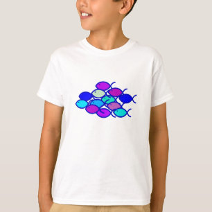Camiseta Escuela cristiana de los pescados - púrpura y azu