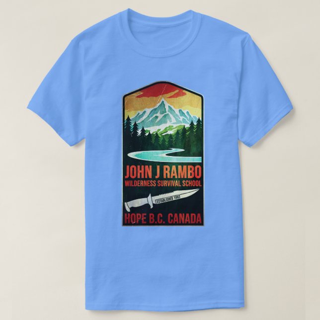 Camiseta Escuela de Supervivencia Salvaje John J Rambo (Diseño del anverso)
