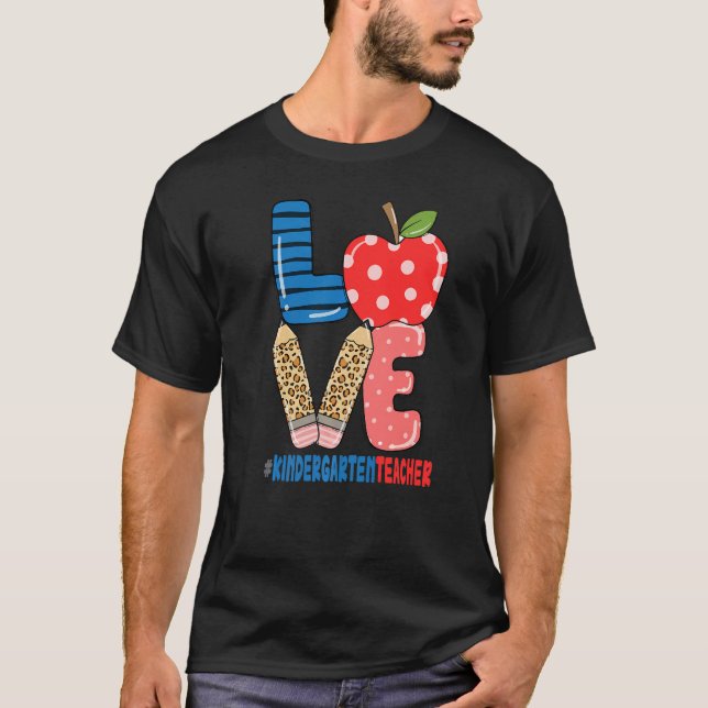 Camiseta Escuela Lápiz de amor Apple Kindergarten Profesor (Anverso)