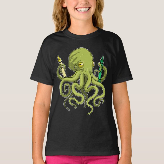 Camiseta Escuela Octopus Pupil Crayons (Anverso)