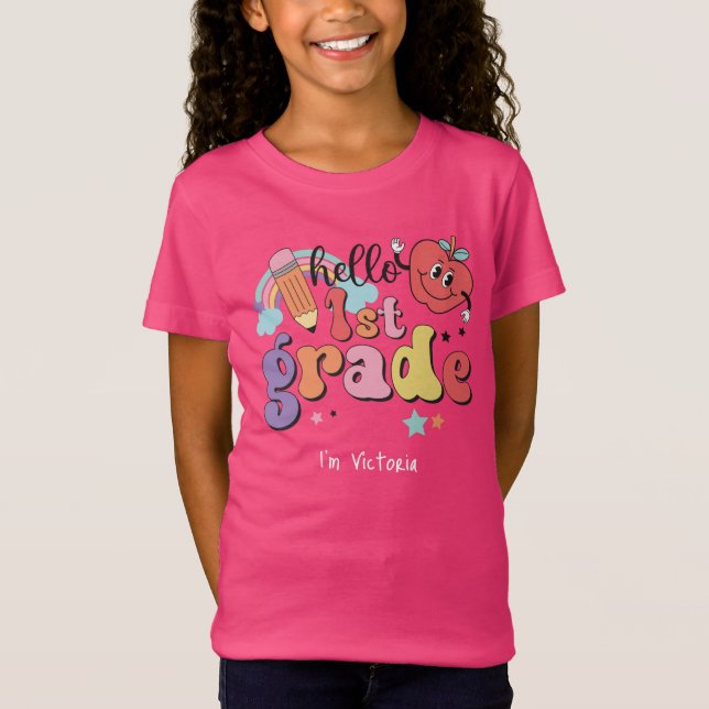 Camiseta Escuela primaria de primer grado colorida (Anverso)