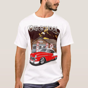 Camiseta Escuela vieja de Chevrolet Blanco y Rojo de 1955