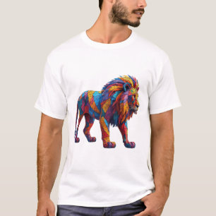 Camiseta Escultura de León en Mosaico Colorido