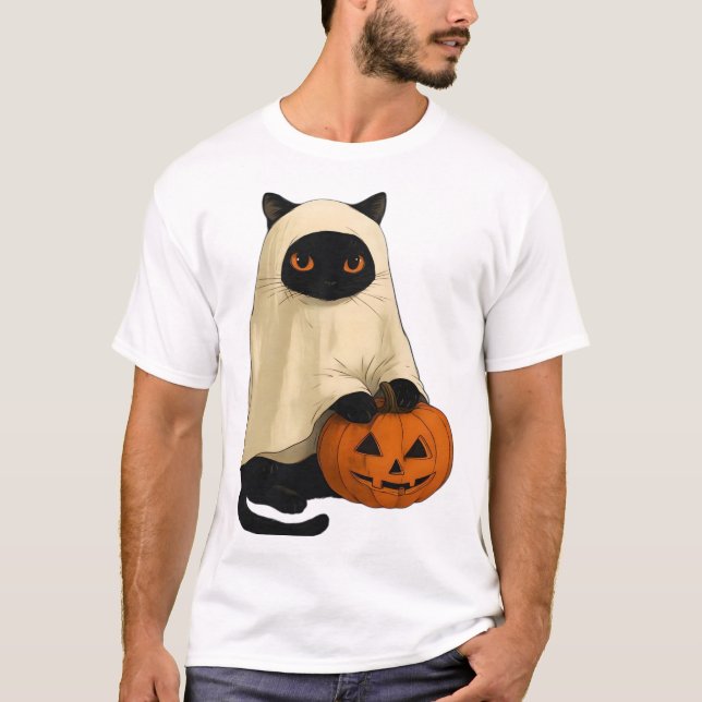 Camiseta esencial de fantasma de gato negro con ca (Anverso)