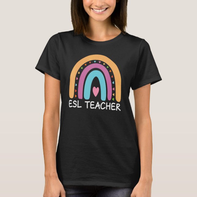 Camiseta ESL Teacher Boho Rainbow Back To School Appreciati (Anverso)