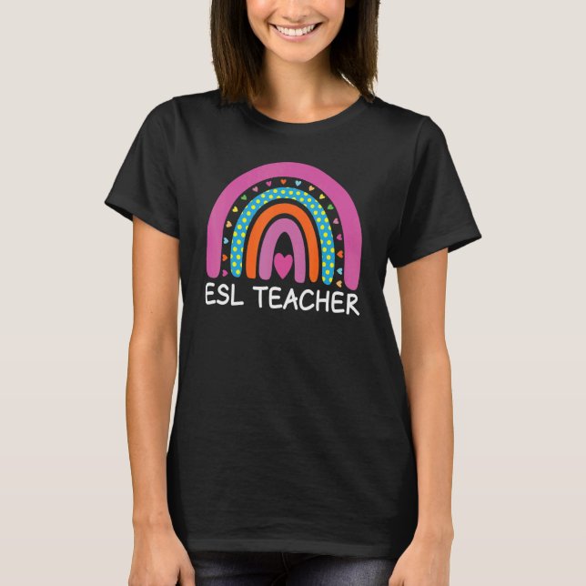 Camiseta ESL Teacher Boho Rainbow Back To School Appreciati (Anverso)