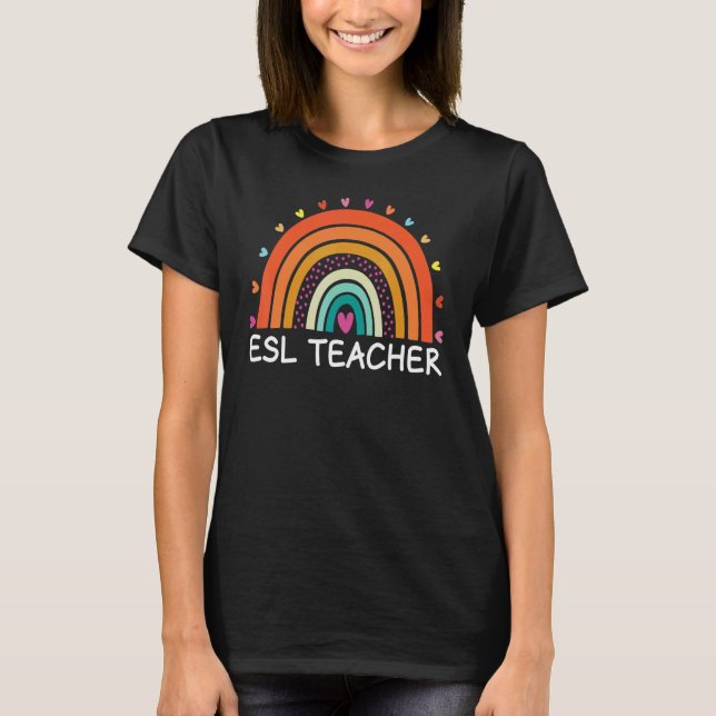 Camiseta ESL Teacher Boho Rainbow Back To School Appreciati (Anverso)