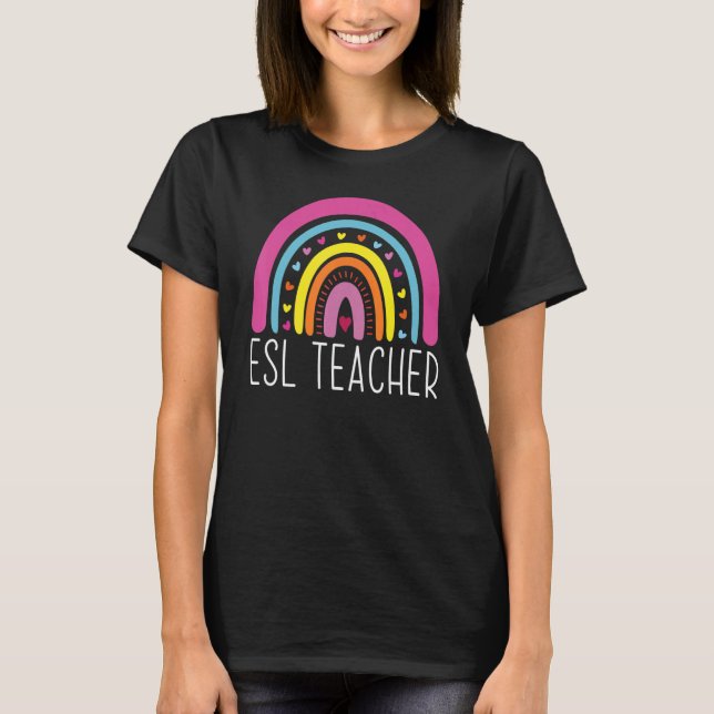 Camiseta ESL Teacher Boho Rainbow Back To School Appreciati (Anverso)