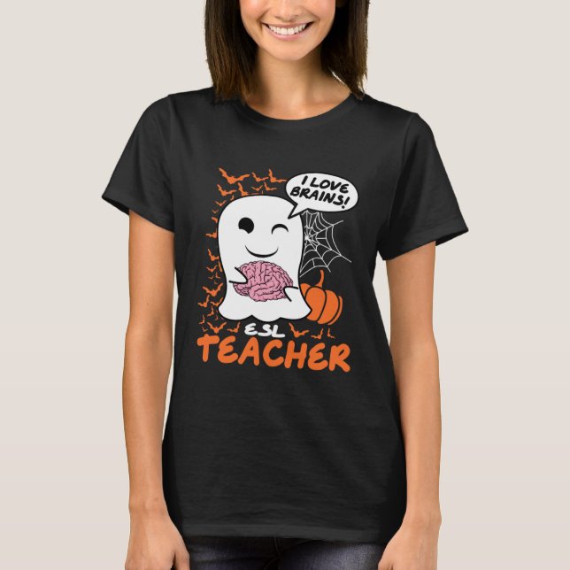 Camiseta ESL Teacher Cute Ghost Halloween Teacher (Anverso)