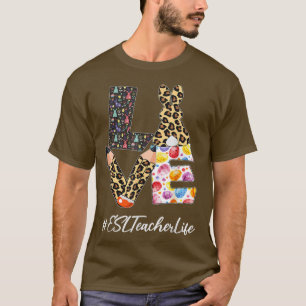Camiseta ESL Teacher Love Pencil Easter Day Bunny Leopard W