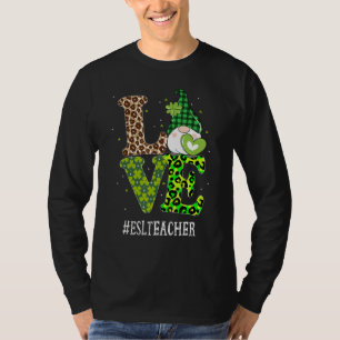 Camiseta Esl Teacher Love St Patricks Day Gnome Leopard Sha