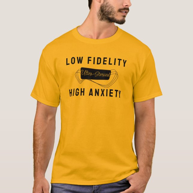 Camiseta Eslogan de parodia de música retro de alta ansieda (Anverso)