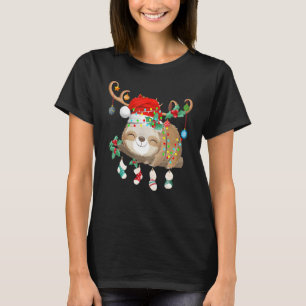 Camiseta Eslogans Xmas Lughing Reindeer Santa Hat Sloth Chr