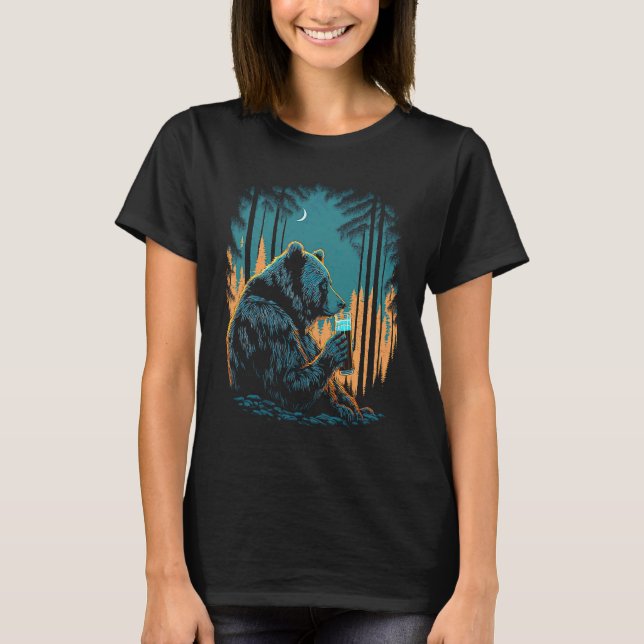 Camiseta Esoteric Bear drinking Beer Night Forest (Anverso)
