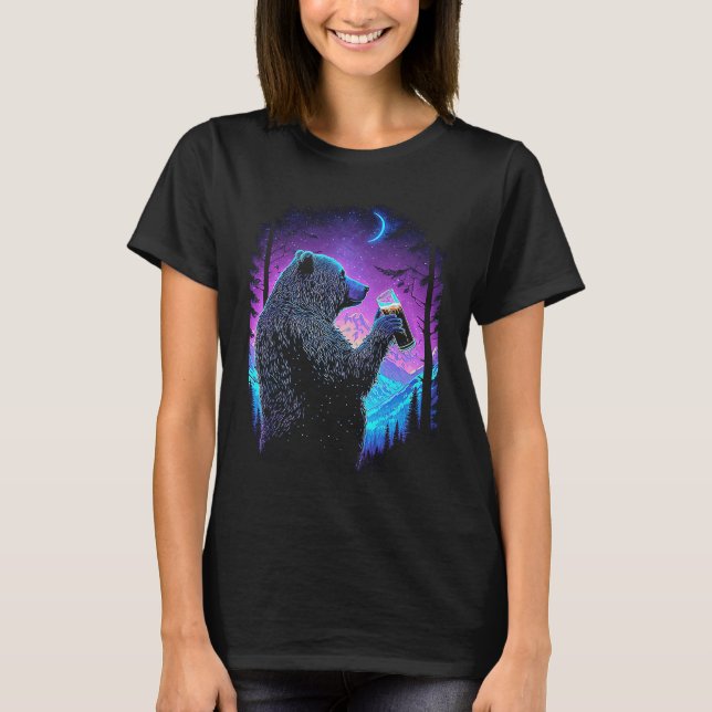 Camiseta Esoteric Bear drinking Beer Night Forest  3 (Anverso)